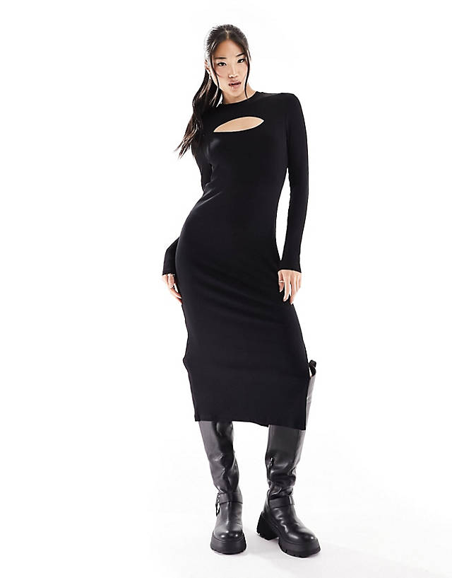 Barbour International - nebula scoop neck long sleeve midi dress in black