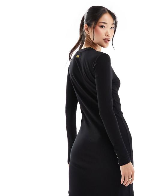 barbour black dress International Nebula scoop neck long sleeve midi in Select your size:9.5