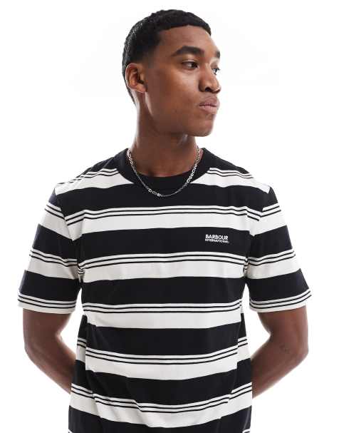 Barbour International Nelson bold stripe logo t-shirt in black