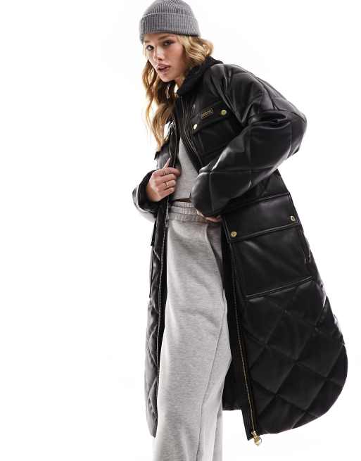 Barbour International - Neutron - Giacca taglio lungo trapuntata nera con colletto