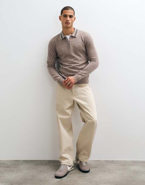 Barbour International Newport long sleeve wool knitted polo shirt in grey