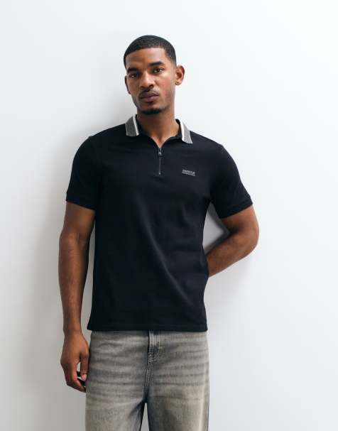 Barbour International Newport short sleeve contrast collar polo shirt in black - view 1