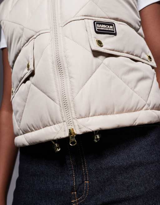 Barbour International Nia cropped cinched vest in beige, 2 of 4
