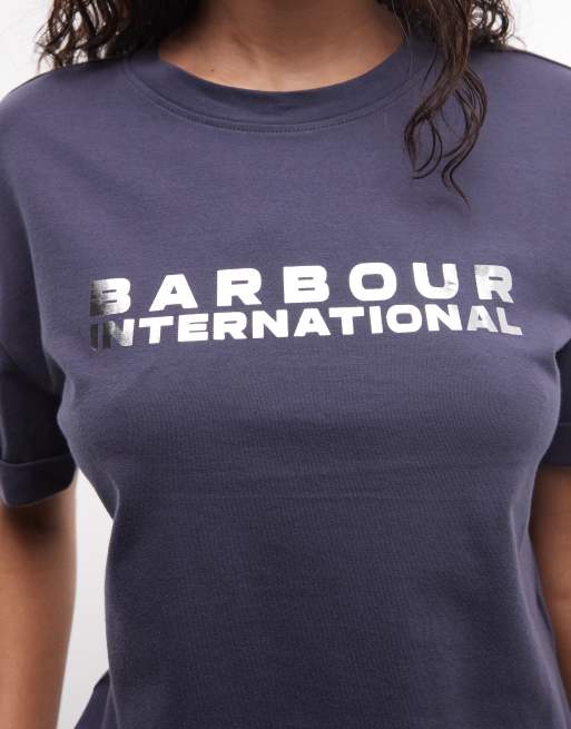 Barbour International – Niamh – T-Shirt in Dunkelgrau mit silberfarbenem Metallic-Logo , 3 von 4