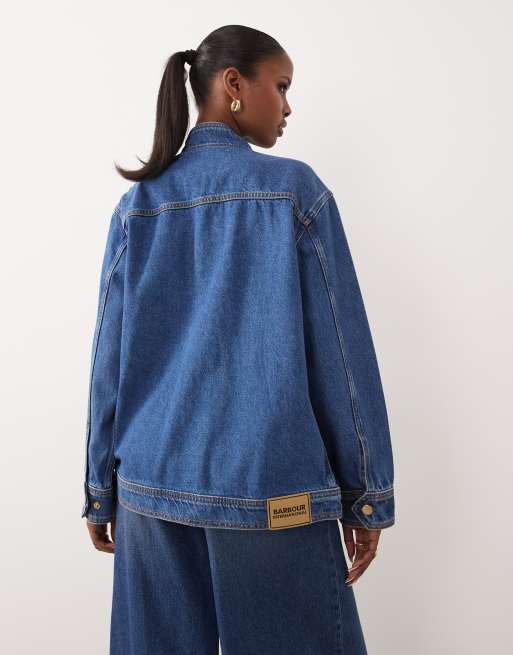 Barbour International Nikki denim funnel neck casual jacket in mid blue, 4 of 4