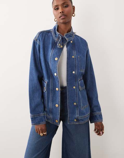 Barbour International – Nikki – Legere Jeansjacke in Mittelblau mit Trichterkragen - view 1
