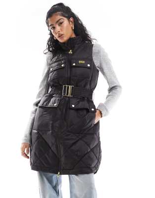 Barbour International - Orbit - Langes Gilet in Schwarz mit Gürtel