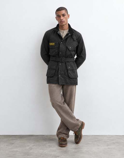 Barbour International Original belted wax jacket in black, 6 of 9