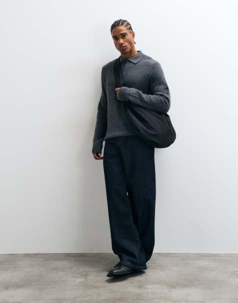 Barbour International Oxham wool blend half zip polo jumper in charcoal grey