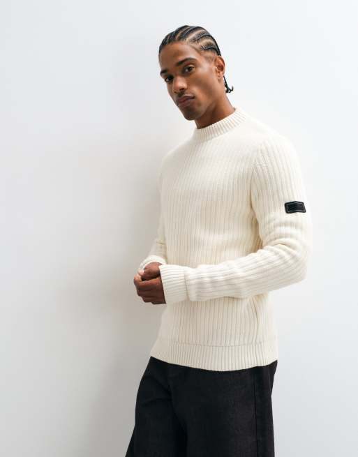 Barbour International Oxham wool blend knitted crew jumper in white, 4 of 9