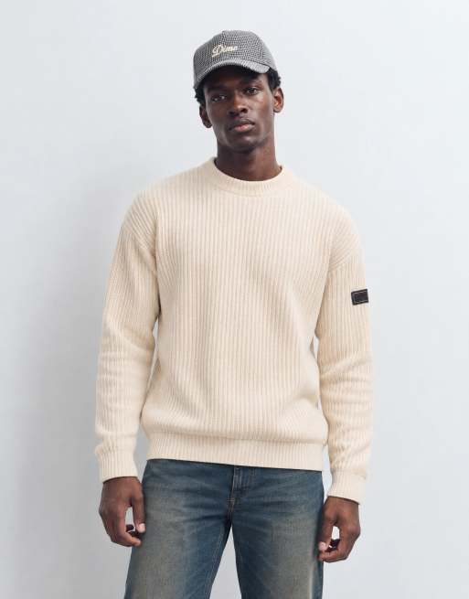 Barbour International Oxham wool blend knitted crew jumper in white, 6 of 9