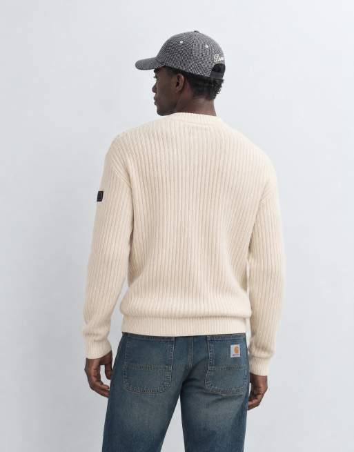 Barbour International Oxham wool blend knitted crew jumper in white, 7 of 9