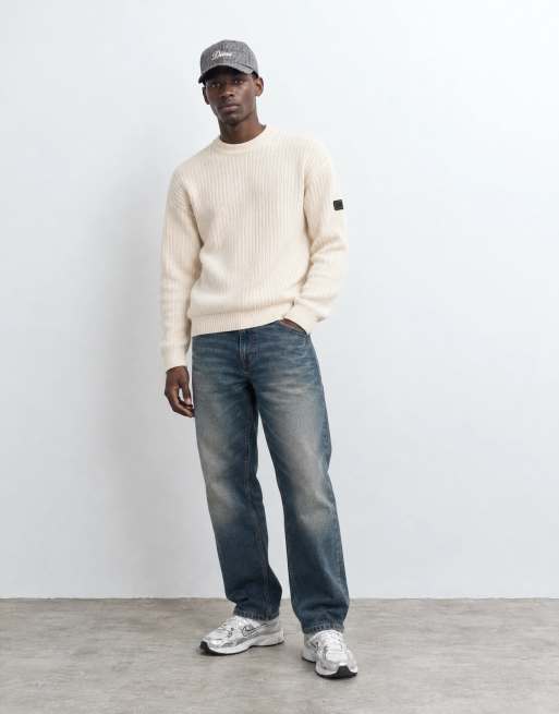 Barbour International Oxham wool blend knitted crew jumper in white, 8 of 9