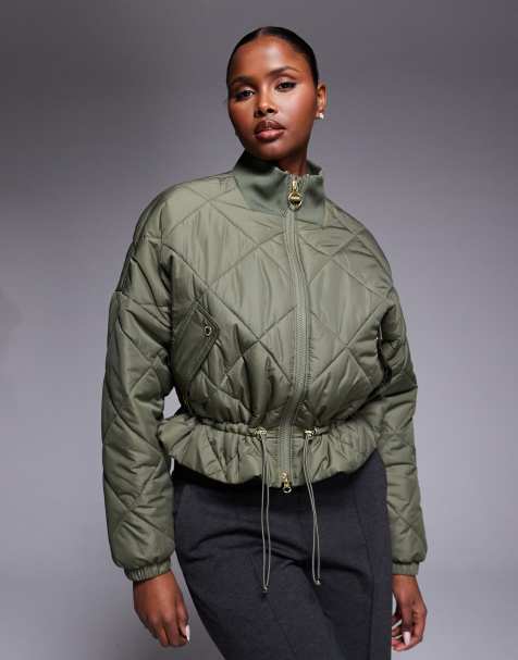 Barbour International Pagan cinched quilted jacket in khaki