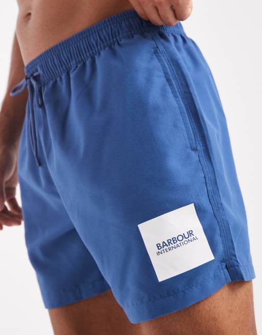 Barbour International - Pantaloncini da bagno blu mare del nord con logo , 3 di 4