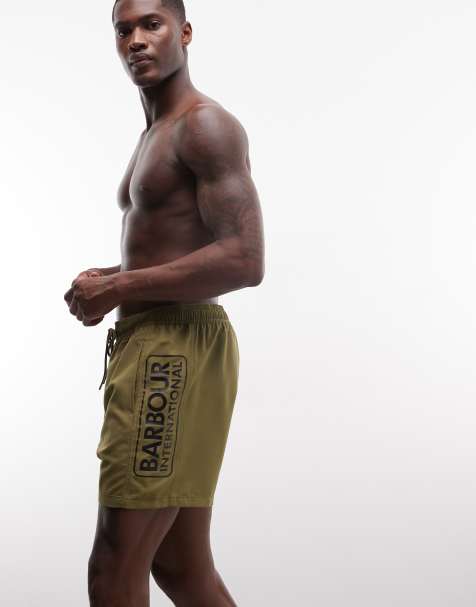 Barbour International - Pantaloncini da bagno kaki con logo grande - view 1