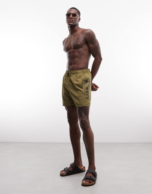Barbour International - Pantaloncini da bagno kaki con logo grande, 3 di 5