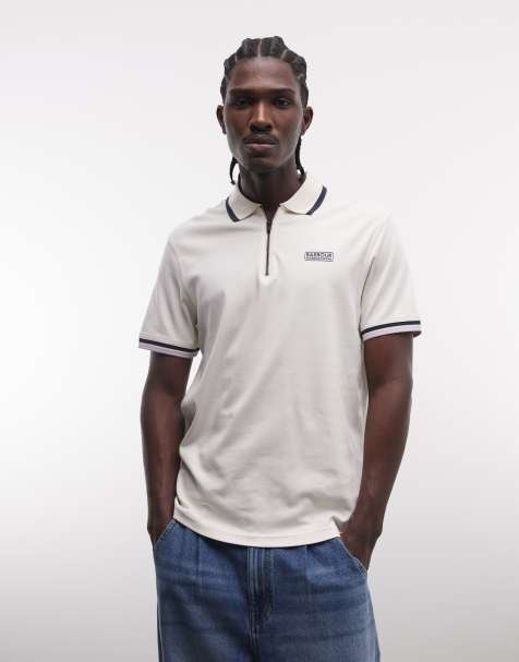Barbour International Panter short sleeve interlock zip logo polo in white