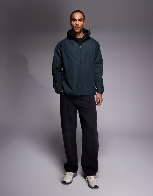 Barbour International Peckett zip through hooded showerproof jacket in dark green, 2 of 5