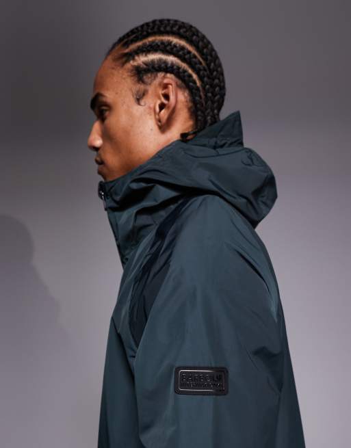 Barbour International Peckett zip through hooded showerproof jacket in dark green, 4 of 5
