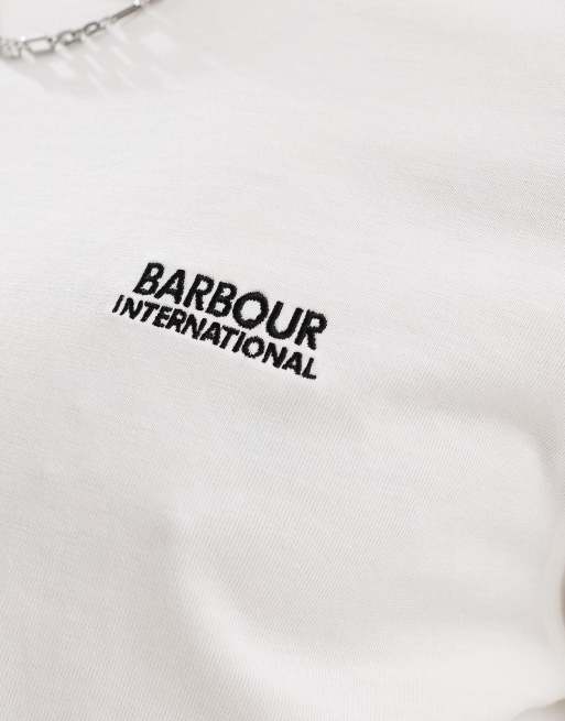Barbour International Philip T Shirt in WeiB mit Zierstreifen an den Bundchen