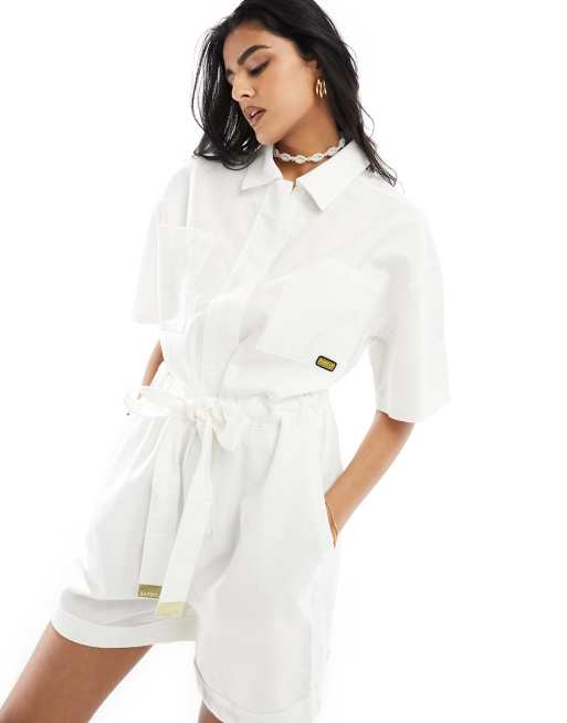 Barbour International - Playsuit met gestrikte taille in wit