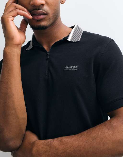 Barbour International polo à manches courtes à col contrastant noir, 3 de 5