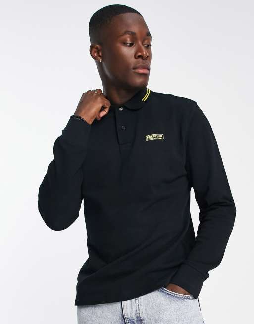 Barbour International - Poloshirt met lange mouwen en kraag met een gekleurd randje in zwart