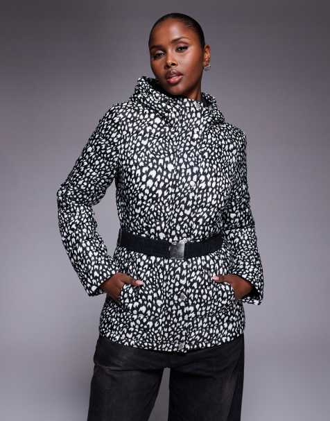 Barbour International printed jada puffer jacket in white snow leopard print