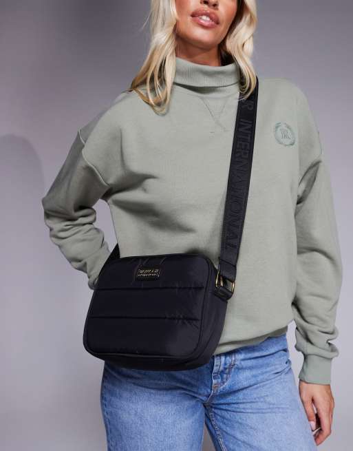 Barbour International quilt oversized crossbody bag in black/black