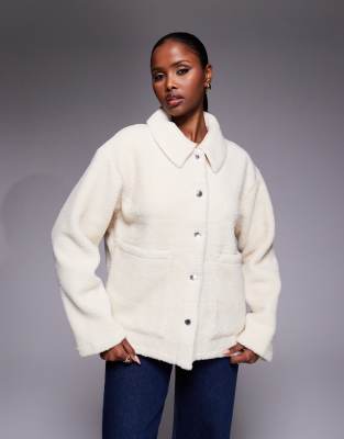 Barbour International - Rae - Fleece-Hemdjacke in Knochenweiß