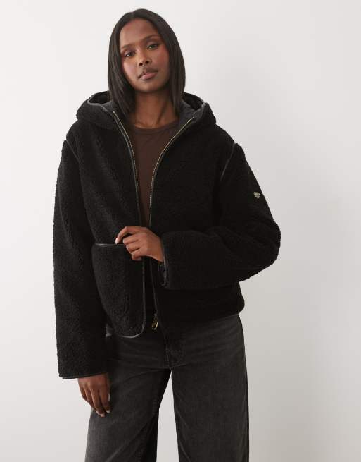 Barbour International - Ramona - Giacca in pile nera con zip e cappuccio, 3 di 4