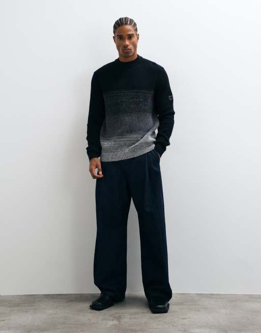 Barbour International Raynes wool blend stripe crew neck jumper in black, 2 of 5