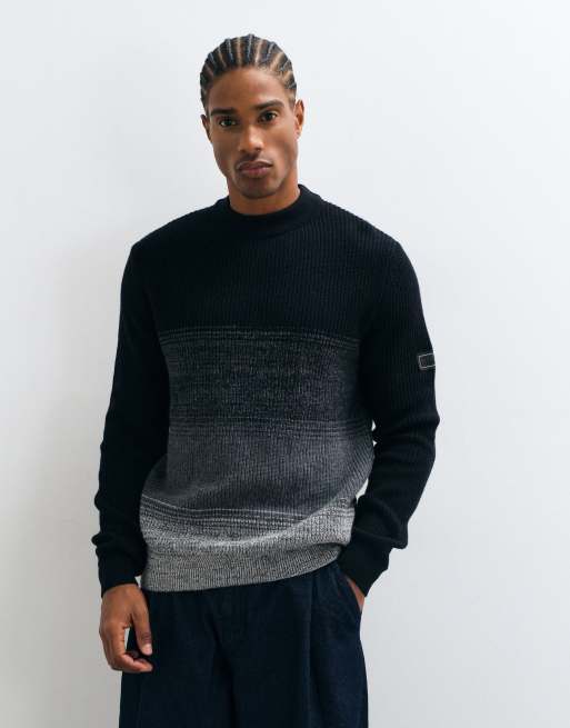 Barbour International Raynes wool blend stripe crew neck jumper in black, 3 of 5