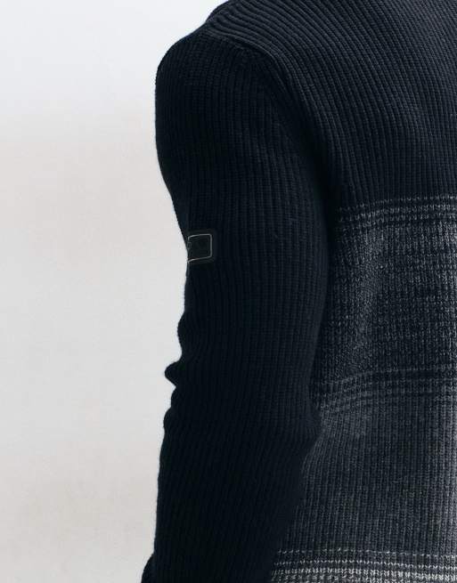 Barbour International Raynes wool blend stripe crew neck jumper in black, 4 of 5