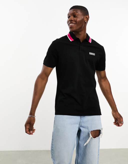 Barbour International – Re-amp – Czarna koszulka polo z krótkim rękawem
