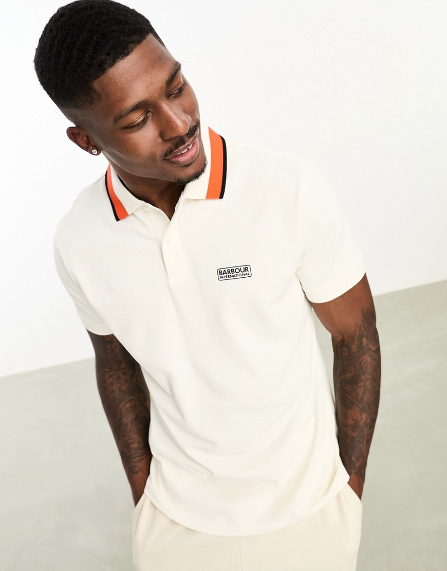 barbour international re-amp short sleeve polo shirt in off white