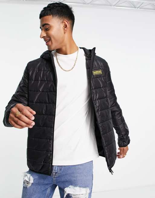 Barbour International Reed hooded quilt jacket with contrast logo in black