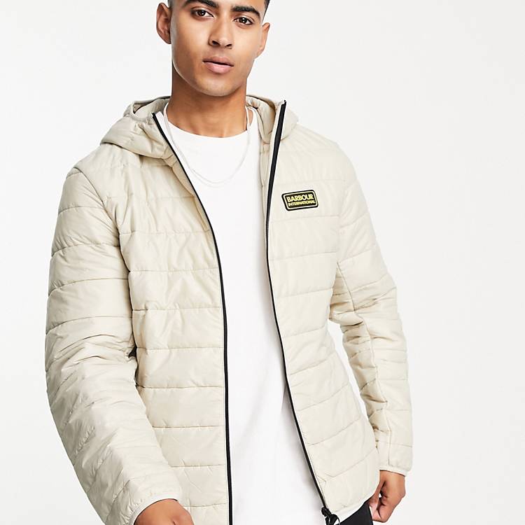 Barbour International reed hooded quilted jacket in beige