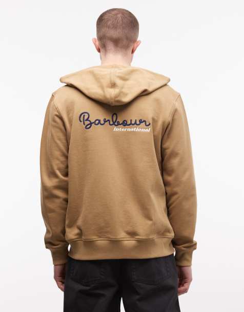 Barbour International Regar zip through logo hoodie with back print in beige - view 1