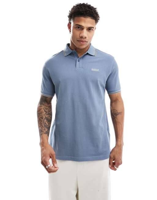 Barbour International – Rider – Poloshirt in Blau mit Zierstreifen