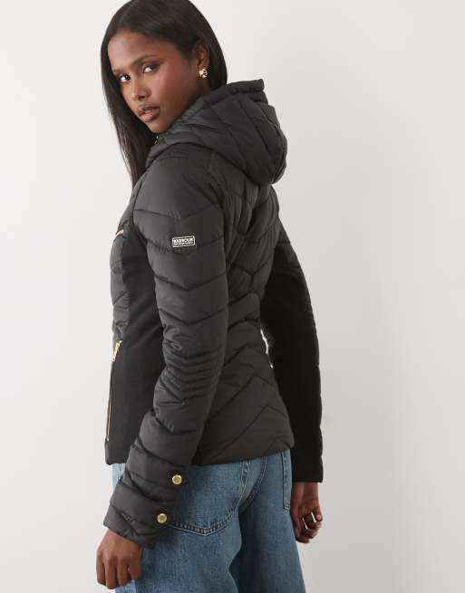 Barbour International Salengro giacca trapuntata con cappuccio e dettaglio zip dorata in nero, 3 di 4