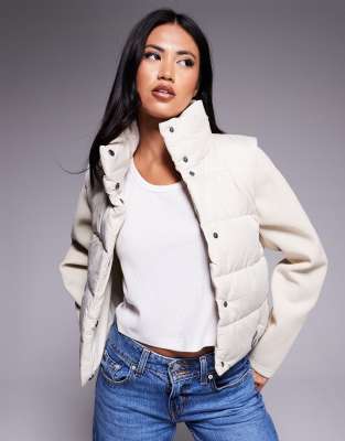 Barbour International - San Telmo - Gesteppte Sweatjacke in Ecru mit gestrickten Ärmeln-Neutral