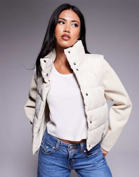 Barbour International – San Telmo – Gesteppte Sweatjacke in Ecru mit gestrickten Ärmeln - view 1