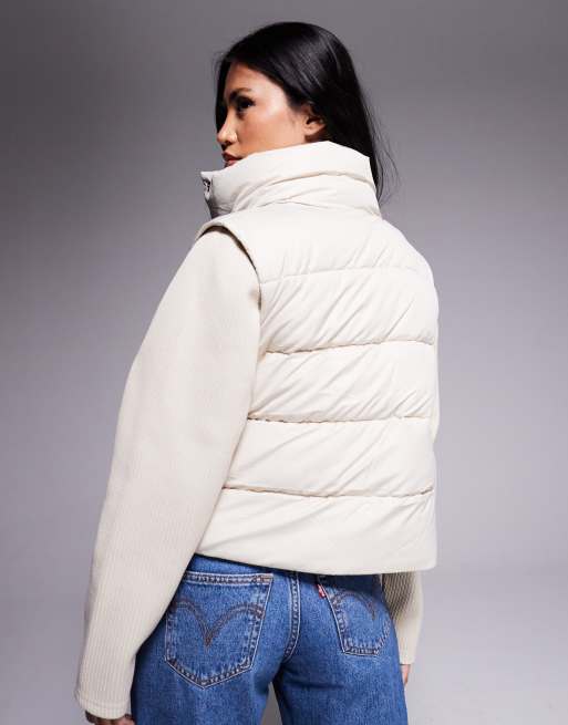 Barbour International San Telmo quilted sweat jacket with knitted sleeves in ecru , 2 of 4