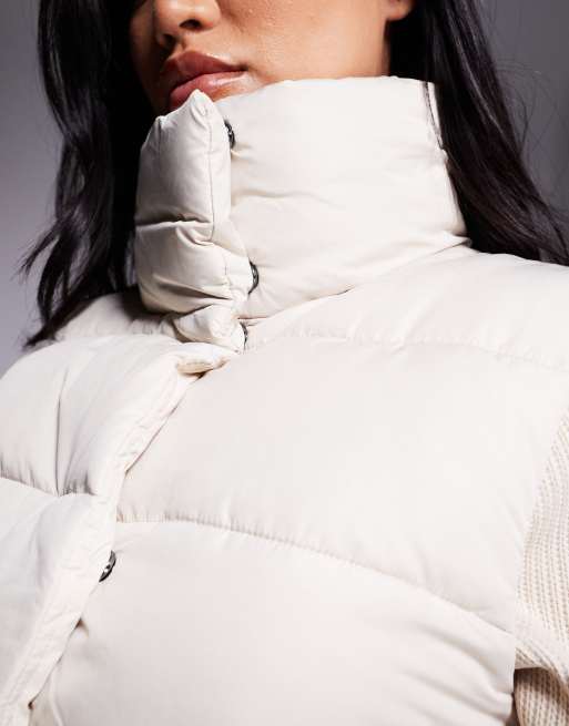 Barbour International San Telmo quilted sweat jacket with knitted sleeves in ecru , 3 of 4