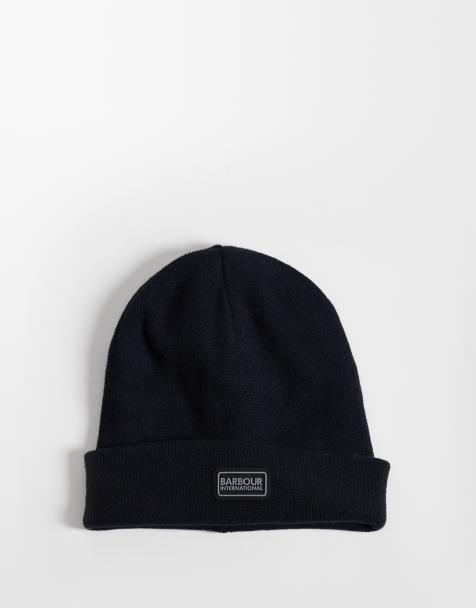 Barbour International Sensor Legacy knitted logo beanie in black - view 1