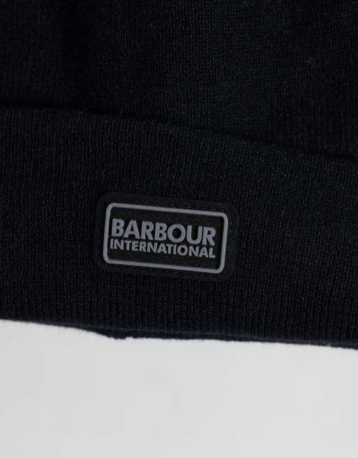 Barbour International Sensor Legacy knitted logo beanie in black, 2 of 3