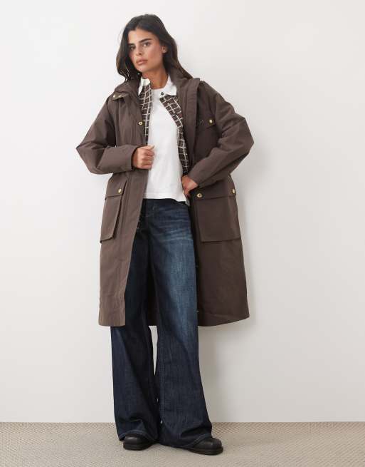Barbour International Serravalle hooded waterproof long jacket in truffle brown, 2 of 4