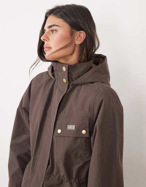 Barbour International Serravalle hooded waterproof long jacket in truffle brown, 3 of 4